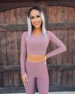 Bar T Boutique Unshaken Leopard Long Sleeve Crop Top - Mauve
