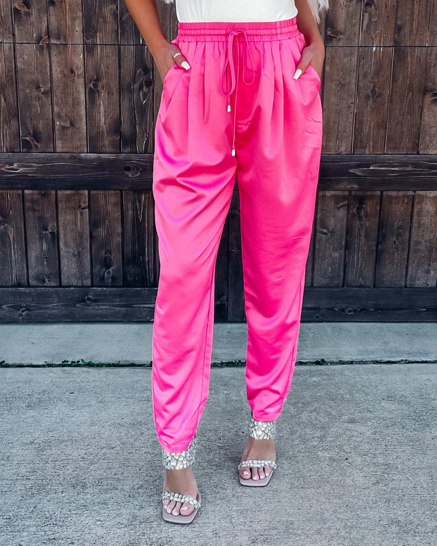 Bar T Boutique LLC What's New! Satin Chic Joggers - Pink 2 Bar T Boutique LLC What's New! Satin Chic Joggers - Pink