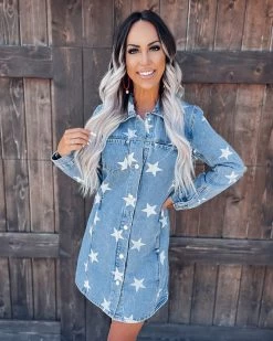 Bar T Boutique LLC What's New! Seeing Stars Denim Dress - Blue 3 Bar T Boutique LLC What's New! Seeing Stars Denim Dress - Blue