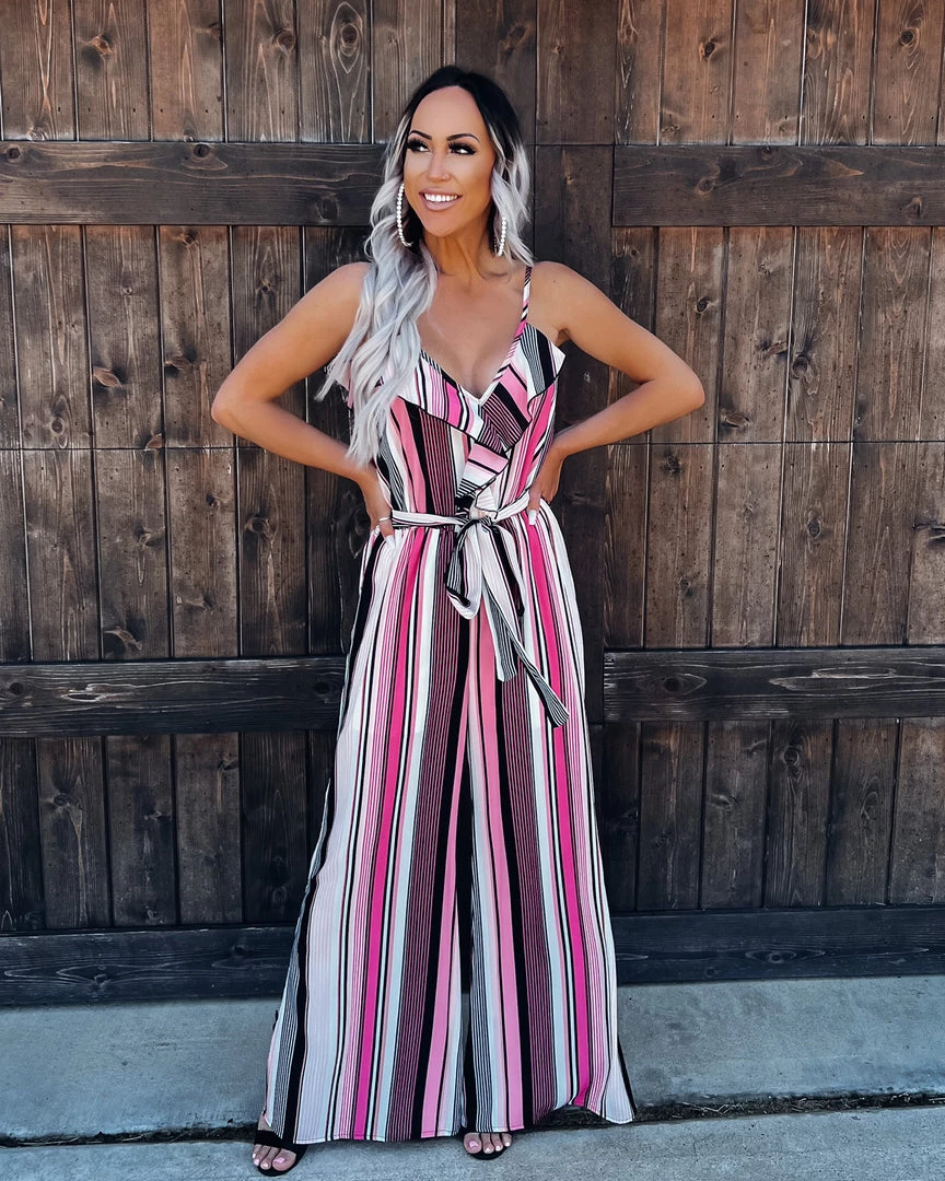 Bar T Boutique LLC Tranquil Escape Stripe Jumpsuit - Pink/Black What's New! 2 Bar T Boutique LLC Tranquil Escape Stripe Jumpsuit - Pink/Black What's New!