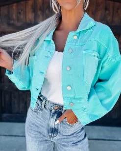 Bar T Boutique LLC What's New! Ready To Slay Rhinestone Denim Jacket - Turquoise