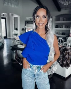 Bar T Boutique LLC What's New! Ready For Fame Pleated One Shoulder Top - Royal Blue