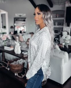 Bar T Boutique LLC Pick A Spot Leopard Satin Top - Ivory What's New!