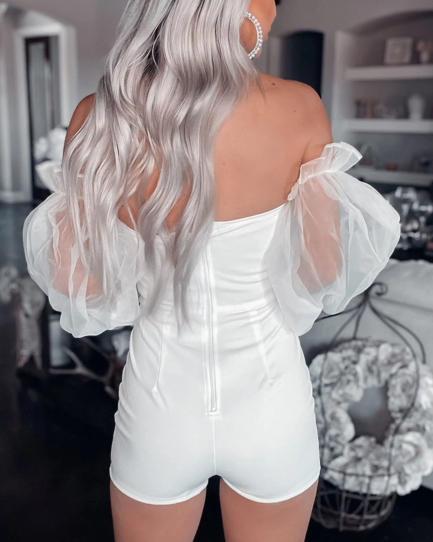 Bar T Boutique LLC Sweet Heart Of Mine Puff Sleeve Romper - White 3 Bar T Boutique LLC Sweet Heart Of Mine Puff Sleeve Romper - White
