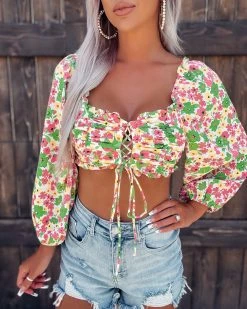 Bar T Boutique Tiki Floral Ruched Crop Top