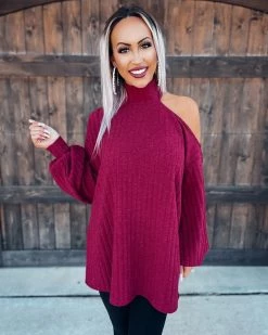 Bar T Boutique Keep It Casual Open Shoulder Tunic - Burgundy