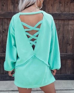 Bar T Boutique Effortlessly Chic Criss Cross Sweatshirt - Mint What's New!