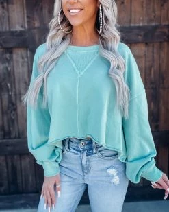 Bar T Boutique Nothin' To Lose French Terry Crop Top - Dusty Mint