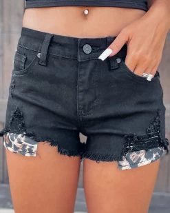 Bar T Boutique What's New! Chasing The Wild Leopard Pocket Shorts - Black