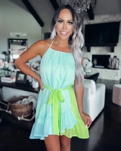 Bar T Boutique LLC What's New! Spotlight Two-Tone Dress - Lime/Mint