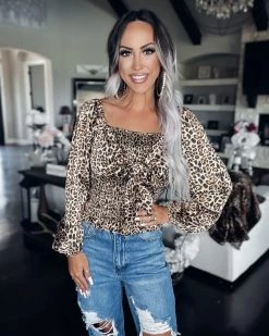 Bar T Boutique What's New! Pull Me Back In Leopard Smocked Top - Leopard