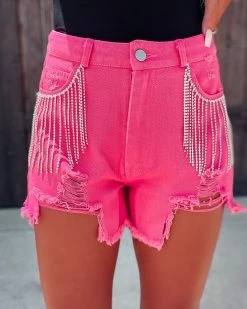 Bar T Boutique LLC What's New! Rhinestone Angel Denim Shorts - Fuchsia