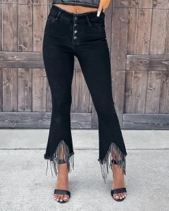 Bar T Boutique LLC Iconic Rhinestone Fringe Denim Pants - Black What's New!