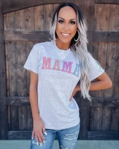 Bar T Boutique LLC Colorful MAMA Tee - Ash Gray
