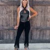 Bar T Boutique LLC Take The Blame Leather Cutout Halter Tank - Black
