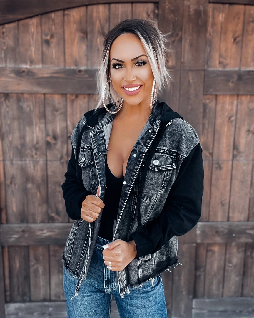 Bar T Boutique What's New! All You Need French Terry Hooded Jacket - Black 1 Bar T Boutique What's New! All You Need French Terry Hooded Jacket - Black