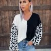 Bar T Boutique Play Along Leopard Sleeve Contrast Sweater