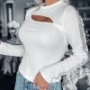 Bar T Boutique Jazzy Rhinestone Sleeve Cutout Top - White Tops