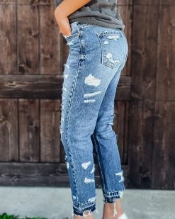 Bar T Boutique LLC Rainbow Thread Distressed Jeans
