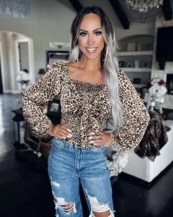 Bar T Boutique What's New! Pull Me Back In Leopard Smocked Top - Leopard