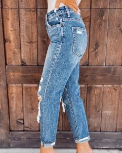 Bar T Boutique Emma Distressed Mom Jeans Bottoms