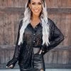 Bar T Boutique LLC Steal The Moment Sequin Button Down Top - Black