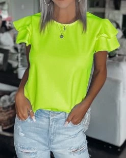Bar T Boutique LLC Forever Fun Ruffle Sleeve Top - Neon Green What's New!