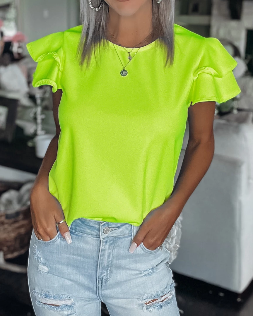 Bar T Boutique LLC Forever Fun Ruffle Sleeve Top - Neon Green What's New! 2 Bar T Boutique LLC Forever Fun Ruffle Sleeve Top - Neon Green What's New!