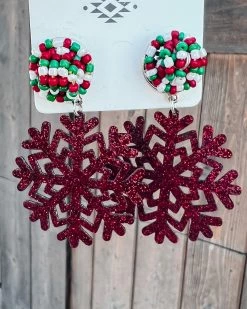 Bar T Boutique Red Snowflake Glitter Earrings What's New!