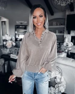 Bar T Boutique Birch Washed Pullover - Chocolate