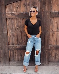 Bar T Boutique Ever So Soft Raw Cut Vneck Top - Vintage Black What's New!