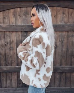 Bar T Boutique Holy Cow Faux Fur Jacket - Ivory/Taupe