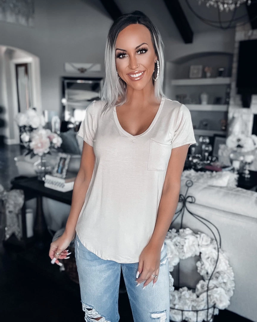 Bar T Boutique Premium V-Neck Pocket Tee - Taupe What's New! 1 Bar T Boutique Premium V-Neck Pocket Tee - Taupe What's New!