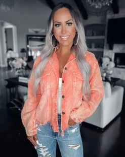 Bar T Boutique Paparazzi Corduroy Shacket - Neon Orange