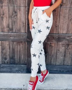 Bar T Boutique Ivory/Black Star Printed Joggers What's New!