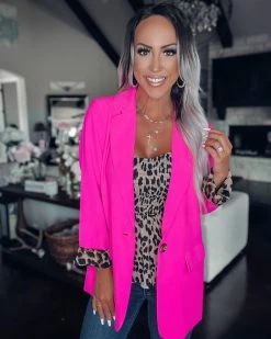 Bar T Boutique LLC What's New! Best In Class Leopard Cuff Blazer - Hot Pink
