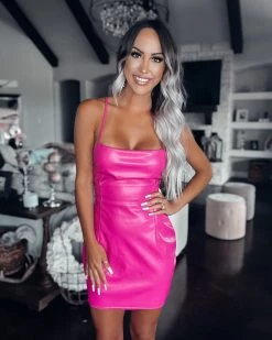 Bar T Boutique LLC Take A Chance Faux Leather Dress - Fuchsia What's New!