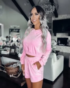 Bar T Boutique LLC Bellami Velour Hoodie Set - Candy Pink
