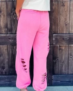 Bar T Boutique Shabby Distressed Joggers - Pink