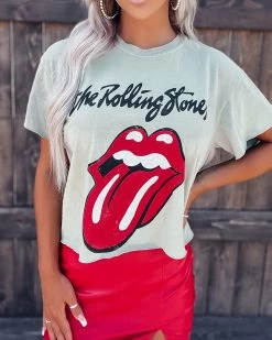 Bar T Boutique LLC Rolling Stones Crop Tee - Sandstone
