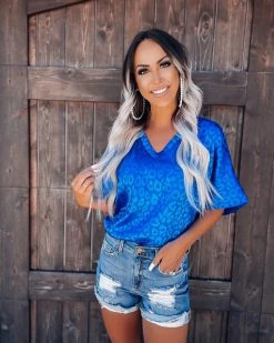 Bar T Boutique LLC What's New! Love Beyond Measure Satin Leopard Top - Royal Blue