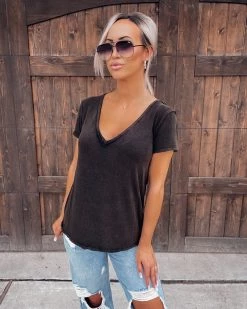 Bar T Boutique Ever So Soft Raw Cut Vneck Top - Vintage Black What's New!