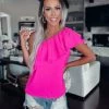 Bar T Boutique LLC Guard Your Heart Ruffle One Shoulder Top - Hot Pink