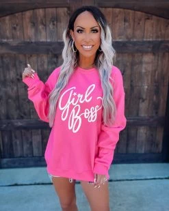 Bar T Boutique LLC Girl Boss Sweatshirt - Hot Pink What's New!