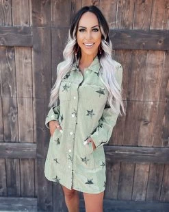 Bar T Boutique LLC Seeing Stars Denim Dress - Olive What's New!