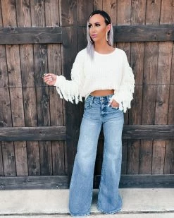 Bar T Boutique Tops Fab Fun Fringe Sweater - Ivory