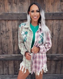 Bar T Boutique LLC Worth The Hype Plaid Button Down - Sage/Pink
