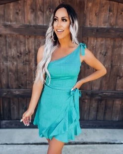 Bar T Boutique LLC What's New! A Lot To Loved Ruffle Wrap Dress - Teal 5 Bar T Boutique LLC What's New! A Lot To Loved Ruffle Wrap Dress - Teal