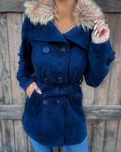 Bar T Boutique Navy Fur Collared Coat