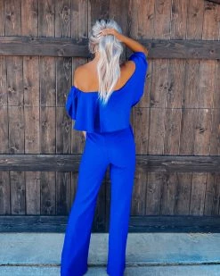 Bar T Boutique LLC Broadway Girl Off Shoulder Jumpsuit - Royal Blue
